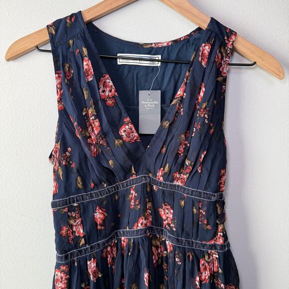 Abercrombie & Fitch Women's Chiffon Navy Floral Mini Dress Size X-Small NWT - Picture 2 of 6